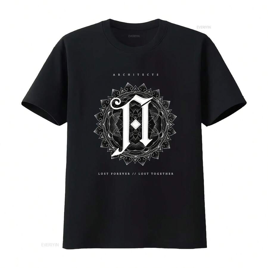 Architects Metalcore Band T-Shirt With Intricate Mandala Design And Letter Print, Perfect For Fans, TE7851 Vintage Washed. - 款式 - 查看 1