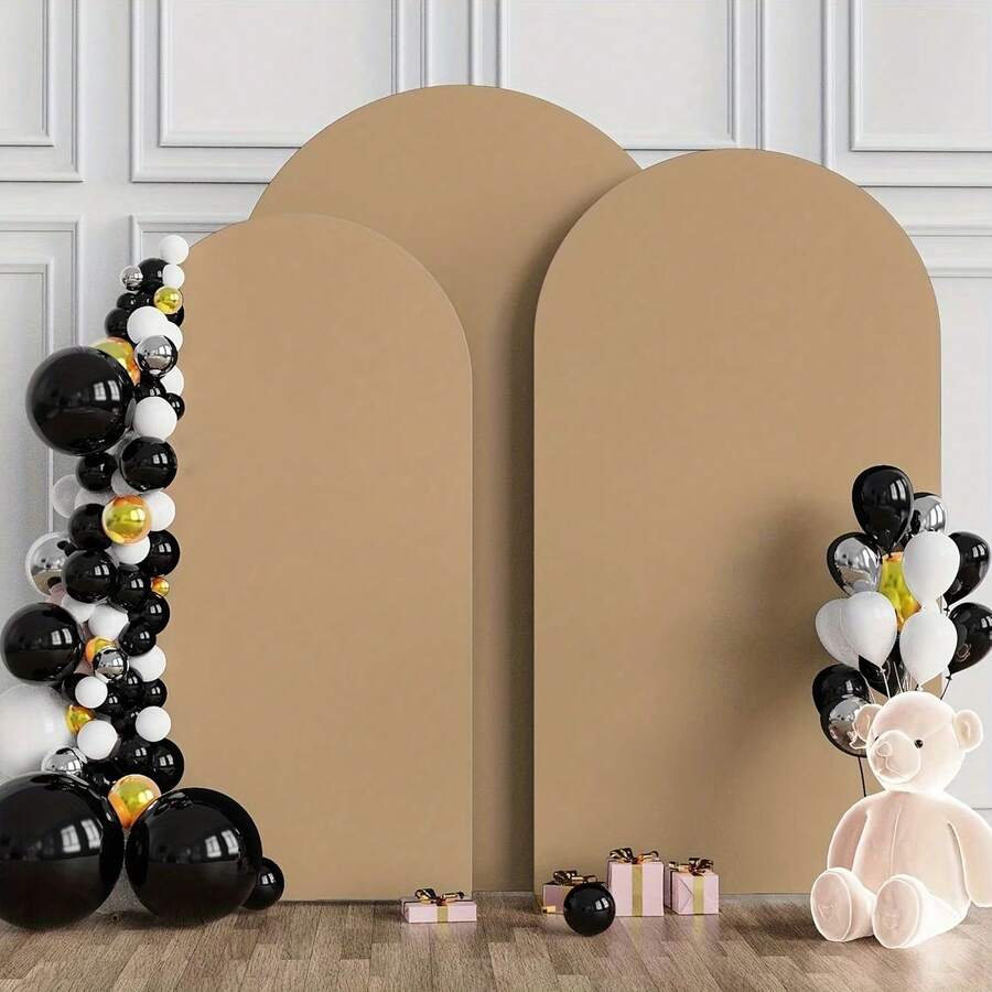 Khaki Arch Backdrop, 5ft, 6ft, 6.6ft, 7.2ft Wedding Arch Cover 2 Panels Spandex Fabric Arch Backdrop Dome Arch Backdrop Fabric Suitable For Birthday Party Wedding Arch Frame Decoration (Arch Frame Not Included, Fabric Backdrop Only) - Khaki - View 1