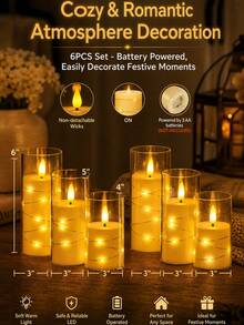 6pcs LED Flickering Flameless Pillar Candles With String Lights, Vintage Simulated Kerosene Lantern, Battery Operated Transparent Acrylic Tube, Warm Realistic Light For Christmas Winter Home Decor Fireplace Window Tabletop Party Decor Gift - 6PCS Decorative Lanterns - View 8