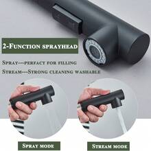 Matte Black Kitchen Mixer Taps Pull Out Spray Head Single Lever Mono Sink Faucet - Black - View 6