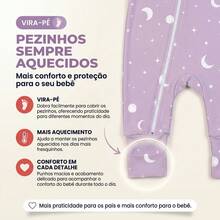 Macacão Bebê Pé Reversível Infantil 100% Algodão Confortável Temático Feminino Menina Lua - Lavanda - Visão 4