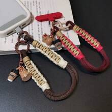 1件裝水豚吊飾手機掛繩 手腕短款卡通可愛編織手繩 戶外旅行登山防丟防盜手繩手機殼掛飾小吊繩附贈夾扣 - 雙編織 - 查看 4