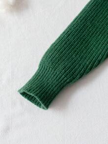Girls Cute Christmas Gift Embroidered Round Neck Long Sleeve Knit Pullover Sweater, Suitable For Christmas, Daily Wear, Party, Spring, Autumn, Winter - Green - View 8