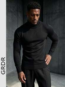 GRDR Men's Autumn/Winter High Neck Knit Sweater - Black - View 7