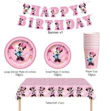 Pink Bow Mouse Birthday Disposable Tableware Set, Round Paper Plates, Paper Cups, Cute Cartoon Flower Sun Cloud Mouse Pink Sweet Theme Birthday Party Dinner Supplies - Multicolor - View 11