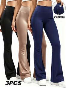 3PCS  Womens Fashion Casual Minimalist Butt-Lifting Peach Shaping Elegant Streetwear Retro Slimming Cute Youthful Campus Classic Leg-Lengthening Set - 3pcs colors(Black + Coffee + Navy blue) - 查看 1