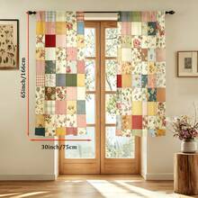 2pcs Floral Patchwork Pattern Digital 2D Printed Curtains, 100% Polyester Machine Washable Decorative Curtains, Suitable For Bedroom, Living Room, Kitchen, Balcony, Apartment, Hotel, B&B Exclusive Modern Artist Home Decor (Rod Not Included), Living Room Curtains, Privacy Window Design, Durable Fabric, Autumn, Thanksgiving Decoration, Perfect Holiday Gift For Family And Friends, All Season Applicable, 2D Flat Print, 90gsm - Multicolor - View 11