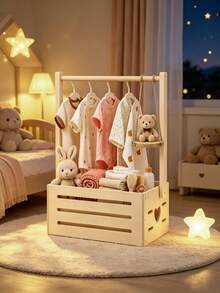 1 pièce Panier de rangement en bois pour chambre de bébé / 5 pièces Cintres en bois en forme d'ours et organisateur creux en forme de cœur Convient pour les vêtements de bébé & la décoration de chambre Décoration de chambre de fille Articles essentiels pour bébé - Multicolore - Voir 5