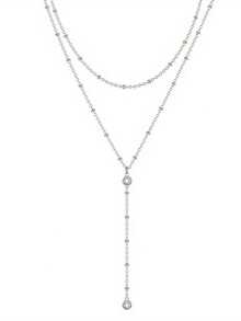 1pc European & American Y-Shaped Zirconia Double Layer Necklace For Women, Design-Driven Long Tassel Sweater Chain, Niche Lip Chain, Collarbone Chain - Silver - View 3
