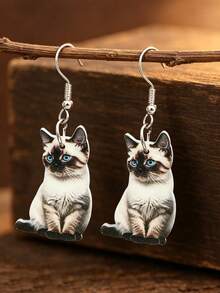 [2D] Flat Acrylic Cute Cat Pendant Earrings, Cute Party Accessory, Perfect Gift For Cat Lovers - Multicolor - View 6