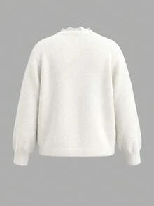 Plus Size Women's Solid Color Casual Versatile Daily Knit Top - White - View 7