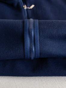 Tween Girl Casual Minimalist Solid Color Stand Collar Long Sleeve Double Zipper Knit Cardigan Sweater Jacket Suitable For Daily Casual Campus Outdoor Spring Autumn Winter - Navy Blue - View 9