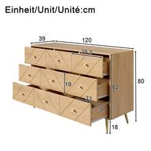 Modern Sideboard With 9 Drawers - Natural Color, Iron Legs - Durable PB Construction - Natural - 查看 5