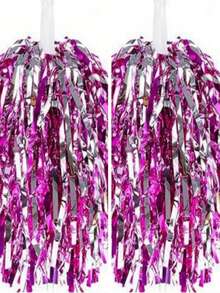 Aluminum Foil Long Ribbon Cheerleading Pom Poms, PE Material Waterproof 20g Ribbon Handle Stick, Reusable Handle Pom Poms, Suitable For Cheerleading Support Pom Poms, Dance Team Performance Props, Outdoor Square Dance Pom Poms And Fan Cheering Props Set - Multicolor - View 7