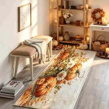 1pc Autumn Series Floral & Pumpkin Pattern Printed Faux Cashmere Surface TPR Bottom Doormat, Bathroom Mat, Kitchen Mat, Laundry Room Mat, Holiday Atmosphere Decor, Home Decor, Party Decor, Wedding Decor, Dining & Kitchen Decor - Multicolor - View 2