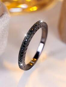 1pc Minimalist Black Synthetic Zirconia Black Gold Plated Ring, Suitable For Daily Wear, Valentine's Day, Party, Banquet, All Seasons - Black - View 2