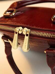 French Luxury Crocodile Embossed Shell Bag With Niche Metal Rivet Design, Shoulder Crossbody Handbag With Heart Pendant - Multicolor - View 6
