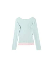 Women's 2 In 1 Lace Trim Long Sleeve T-Shirt, Early Autumn Korean Style Slim Fit Cropped Base Layer Top - Mint Green - View 9