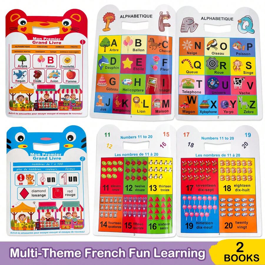 Lachilly French Alphabet And Numbers Learning Book, Multi-Theme Early Learning Activities, Interactive Learning Supplies,Classroom Resources Study Aids