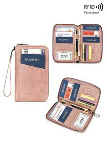 CHARM INFINITE Multi-Function Travel Passport Wallet, Zippered Document Bag With Card Slots, Portable PU Leather Organizer, Essential For Business Trips And Vacations - Pink - View 2