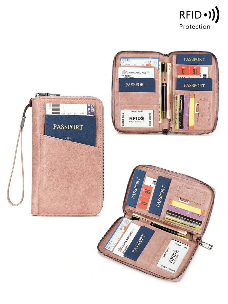 CHARM INFINITE Multi-Function Travel Passport Wallet, Zippered Document Bag With Card Slots, Portable PU Leather Organizer, Essential For Business Trips And Vacations