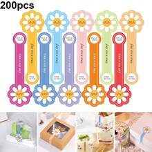 100/200pcs Handmade Lollipop Baking Stickers, Suitable For Cake Boxes/Metal Cans/Jars/Coffee Cups/Bottles, Long Strip Floral Seal Baking Stickers, Self-Adhesive Tamper-Evident Sealing Labels For Gift Packaging - Multicolor - View 9