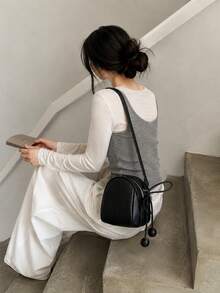 Mini Minimalist Casual Shell Litchi Texture Coin Purse Phone Bag Shell Solid Color Crossbody Bag - Black - View 4