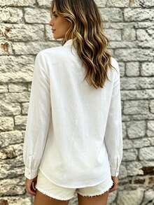 Women's White Floral Embroidered Stand Collar Long Sleeve Button Front Shirt Casual Business Office Home Vacation Spring Autumn Winter - White - View 2