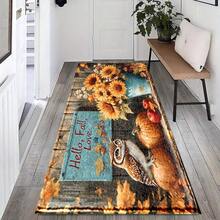 1pc Autumn Series Hello Fall Owl & Sunflower Pattern Printed Faux Cashmere Surface TPR Bottom Doormat, Bathroom Mat, Kitchen Mat, Laundry Room Mat, Holiday Atmosphere Decor, Home Decor, Party Decor, Wedding Decor, Dining & Kitchen Decor - Multicolor - View 7