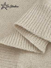 Sea Starshine Sweater Rajut Wanita Model Terbaru Musim Gugur/Dingin, Warna Polos, Leher V, Lengan Lentera, Sweater Pendek Longgar Lembut, Sweater Kasual Amerika untuk Berkomuter - Aprikot - View 7