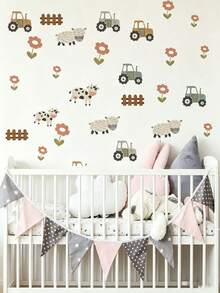2 Styles Boys Nursery Wall Decals, Farm Tractor Animal & Space Rocket Planet Stickers, Home Decor, Wall Art For Kids Boys Bedroom - Multicolor - View 2
