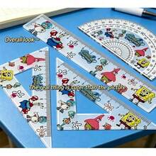 SpongeBob SquarePants 4 Pcs Transparent Ruler Ins Cartoon Drawing Measuring Ruler Acrylic Ruler Set Learning Stationery Set, Best Holiday Party Atmosphere Decoration For Good Friends, Perfect Party Decoration, Home Decor, Perfect Room Decoration, Christmas Gift Graduation - Multicolor - View 6