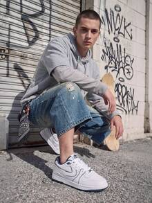 Sepatu Sneakers Kasual Low-Top Gaya Kampus Amerika Kappa, Cocok untuk Pasangan - Putih Klasik/Biru Ungu - View 2