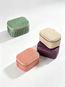 1pc Women's Solid Color Mini Microfiber Leather Jewelry Box, Gift For Women, Coin Purse, Wallet Essential, Travel, Portable, Lightweight, Durable - Multicolor - View 9