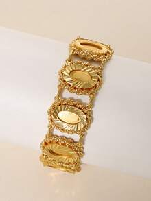1Pc Retro Laser-Engraved Minerva Rose Print Bracelet, Gold-Plated Coin Bracelet Middle Eastern Style Wedding Party Jewelry Gift For Women - Yellow Gold - View 12
