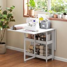 Mesa de Comedor Plegable para 2-4 Personas con 2 Estantes Abiertos, Mesa de Comedor Móvil, Mesa Plegable para Espacios Pequeños, Comedor, Cocina 133.4 x 80 x 75 cm Marrón Rústico - Blanco + Madera - Ver 2