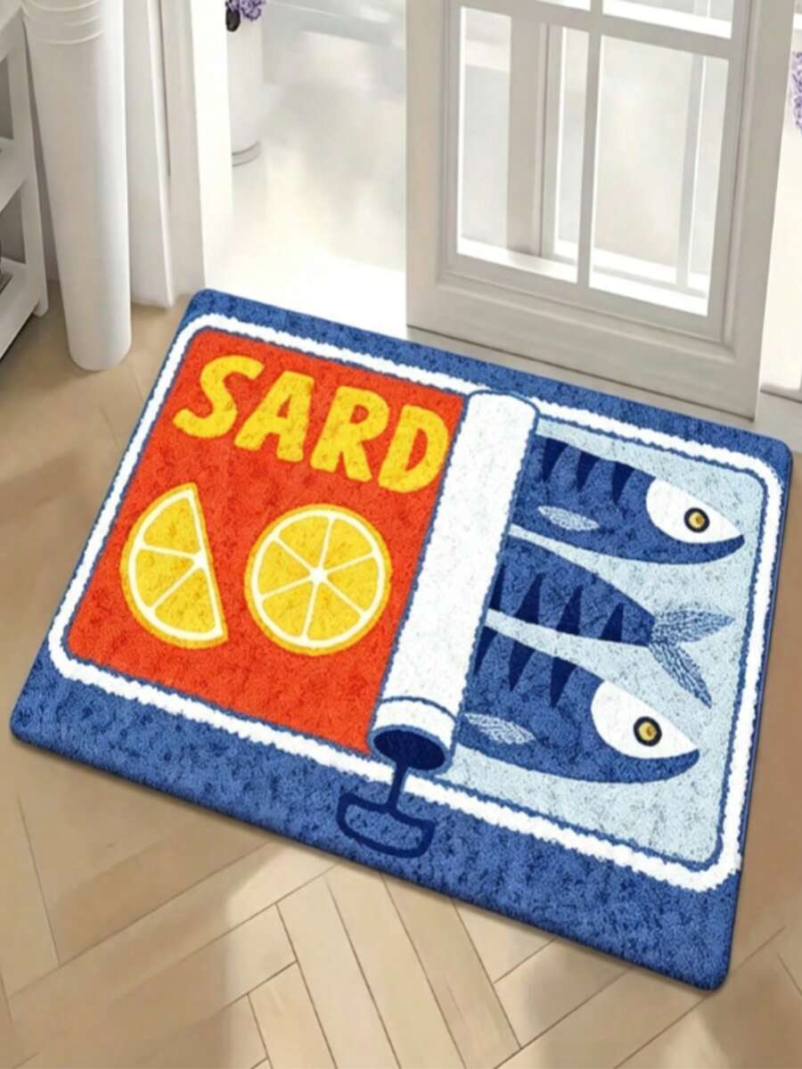 1 pieza Felpudo de sardina enlatada, alfombra pequeña, felpudo de bienvenida, alfombra, felpudo de piso, felpudo exterior, alfombra de cocina, decoración del hogar, felpudo de puerta principal, alfombra de dormitorio, felpudo exterior, decoración del hogar, alfombra de área, alfombra de jardín, alfombra lavable - Multicolor - Ver 1