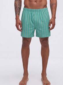 4pcs/Set Men's Striped & Printed Airy Shorts, Lightweight Breathable Casual Lounge Pajama Shorts, Elastic Waist, Multi-Color Combination Set, Summer - Multicolor - View 4