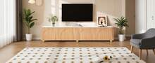 TV Stand Lowboard Bogenrelief 4 Doors Black Metal - 自然白 - 查看 6