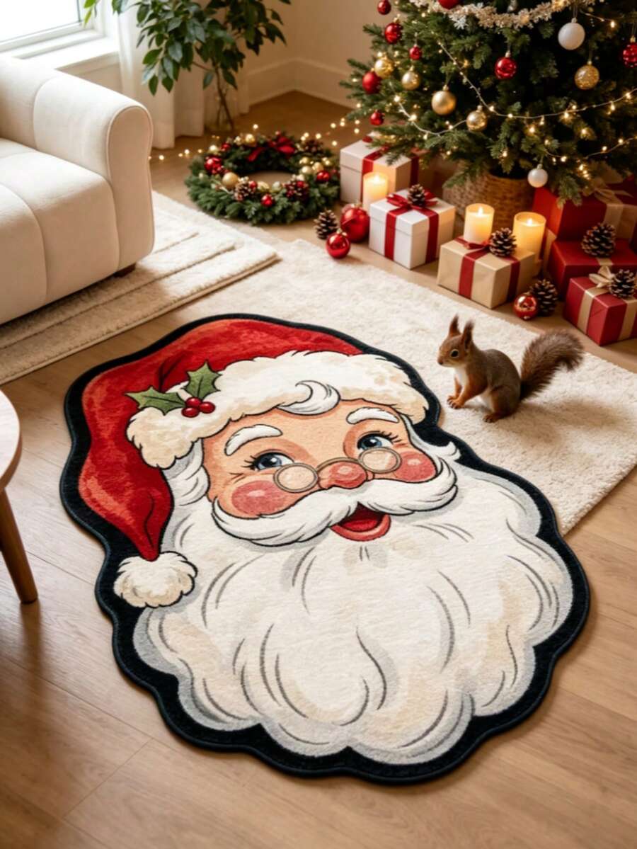 1 buah Karpet Dekoratif Motif Kepala Santa Claus, Karpet Ruang Tamu, Karpet Mewah Samping Tempat Tidur, Karpet Musim Gugur/Musim Dingin, Karpet Tebal, Karpet Ruang Tamu Besar, Karpet Kamar Tidur, Dekorasi Rumah Ruang Tamu, Karpet Luar Ruangan, Karpet yang Dapat Dicuci - MultiWarna - View 1