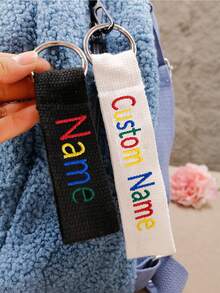 1pc Customized Embroidered Name Keychain, Personalized Key Ring, Custom Embroidered Key Chain, Customizable Birthday Gift, Black, White, Holiday Gift, Back To School, Letter Pattern, Bag Charm - Style a - View 7