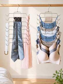 Stainless Steel Clothes Hanger, Foldable Drying Rack, Multi-Functional Underwear Storage Rack, Home Non-Slip 8-Layer Clothes Hanger, Space-Saving Vertical Design, Anti-Wrinkle Hooks For Wardrobe, Closet, Laundry Room, Retail Store, Suitable For Tank Tops, Camisoles, Tie-Up Swimsuits, Tie-Up Dresses And Underwear. Portable Design, Ideal Choice For Dorm And Home Closet Organization - Multicolor - View 2