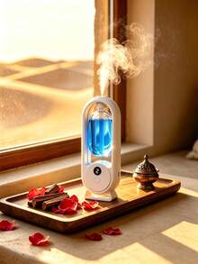 1pc White Aromatherapy Diffuser, USB Home Automatic Aromatherapy Diffuser, Rechargeable, With 7-Color LED Night Light, Blue Bell Series Essential Oil, 8 Fragrances To Choose From, Suitable For Large Spaces At Home, Bedroom, Living Room, Office, Bathroom, Pet Room, Hotel, Car. - Mist - View 3