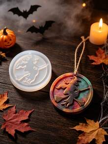 1pc Halloween Hanging Decoration Silicone Resin Mold, Ghost Pumpkin Skeleton Witch Black Cat Haunted House Casting Mold, DIY Aromatherapy Plaster Pendant Mold, For Halloween Party Home Decor Handicrafts - White - View 10