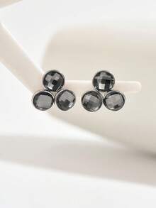 1 Pair Luxury Fashion Rhinestone Stud Earrings For Women Suitable For Daily Wear - Black - View 5