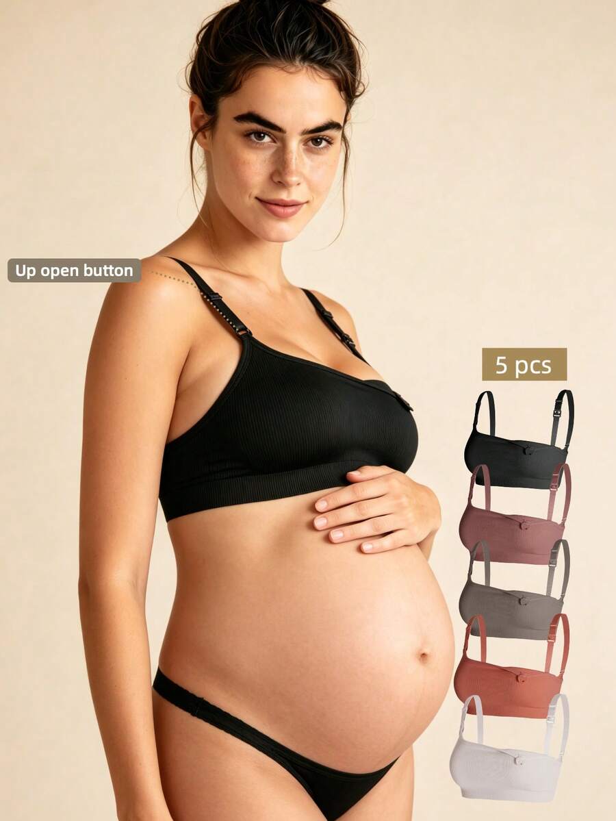 Hart & Haze 5 Pack Maternity & Nursing Clip Front Bras, Comfortable Seamless Breastfeeding Bras, Versatile For Pregnancy And Postpartum, Multiple Colors