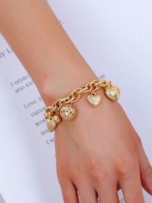 1pc Fashionable Hollow Metal Ball & Heart Pendant Chain Bracelet, Delicate Accessory For Daily Wear, Gift For Friends - Yellow Gold - View 13