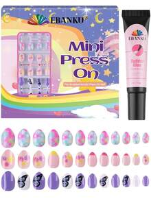 EBANKU 72pcs Kids Press-On Fake Nails, Children's Artificial Nails, DIY Nail Design Short Artificial Nail Set - Multicolor - View 1
