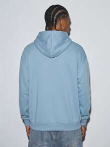 Modcrash Men's Casual Fashionable Versatile Daily Commute Simple Slogan Print Kangaroo Pocket Drawstring Hoodie, Autumn/Winter - Baby Blue - View 2