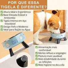 Tigela alta para gatos e cães em aço inoxidável com base antiderrapante, comedouro elevado que protege a coluna cervical do pet e evita derramamentos, design fofo azul com estampa de coelho, tamanho ideal 14,5cm para raças pequenas e médias. - 300ml - Visão 5